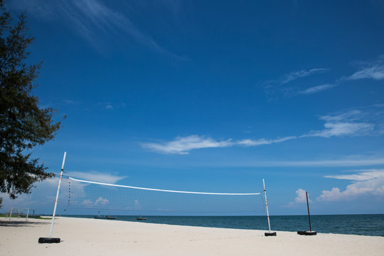 beach volleyball court with blue sky 
