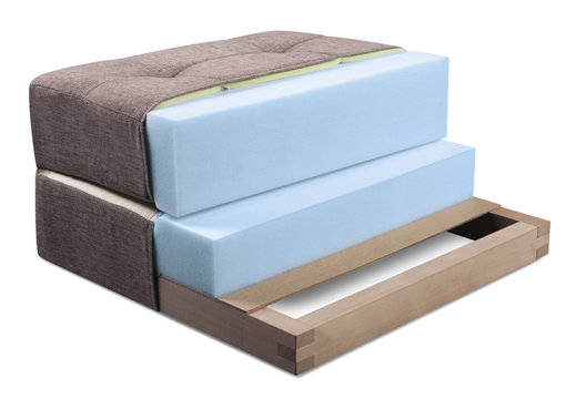 Cross section of sofa, armchair, mattress and upholstery - Open