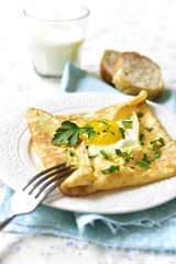 Baked pfncake with egg,ham and cheese.