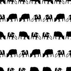 cow and bull black shadows silhouette in lines pattern eps10