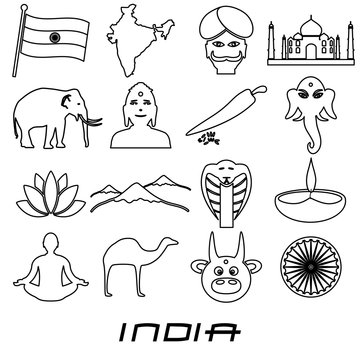 india country outline theme symbols set eps10