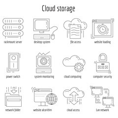 Vector set of linear icons Cloud storage