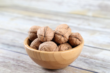 Nuts in a wooden bowl