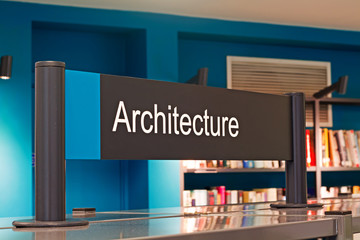 Architecture section sign inside a modern public library - obrazy, fototapety, plakaty