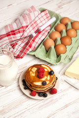 High pile of delicious pancakes