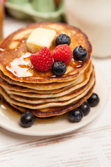 High pile of delicious pancakes