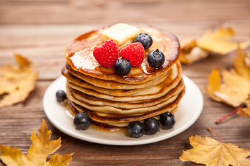 High pile of delicious pancakes