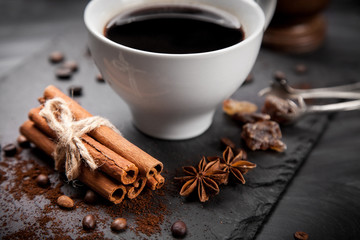 Cup of coffee on stone board