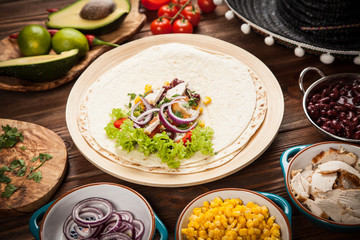 Tortilla with a mix of ingredients