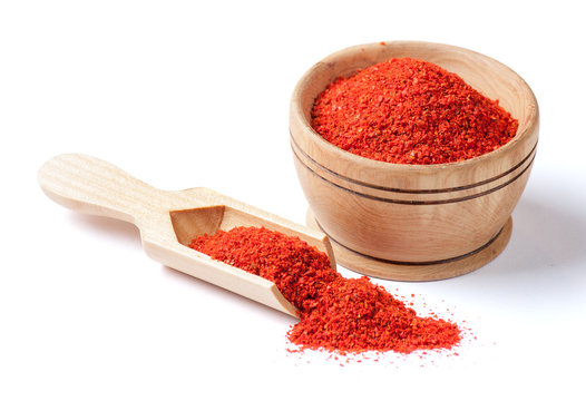 Red ground paprika isolated on white