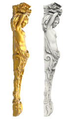 Greek ancient statue of the Caryatids on white background