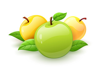 Apple fruits with green leaves