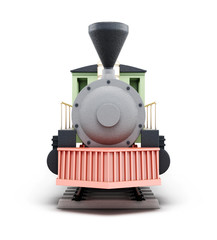 Full face vintage locomotive. 3d render image.