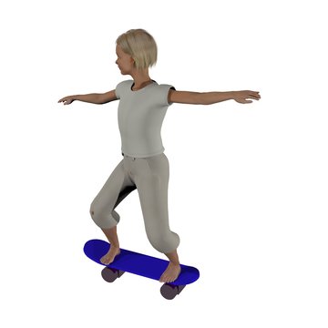 digitally rendered illustration of a young girl on a skateboard isolated on white