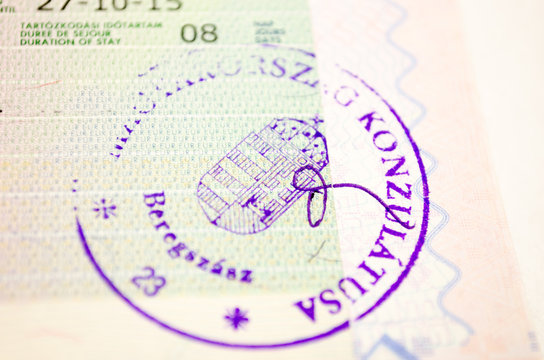 European Schengen visa stamp in the passport
