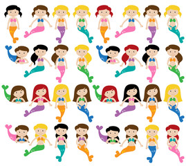Vector Collection of Cute Mermaids