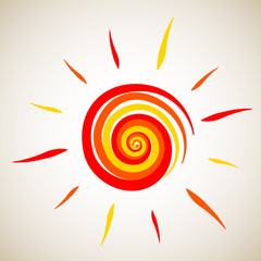 Icon schematic sun with rays of three colors