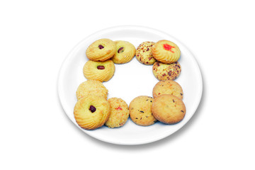 Biscuits in plate isolated on white background