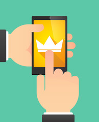 Man using a phone showing a crown