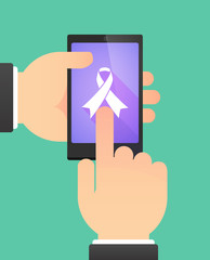 Man using a phone showing an awareness ribbon