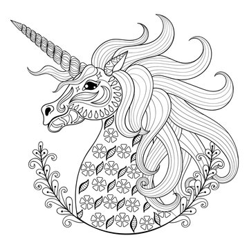 Hand drawing Unicorn for adult anti stress coloring pages, artis