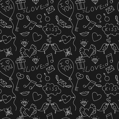 Hand drawn love seamless patternfor St. Valentine'a day, for bla
