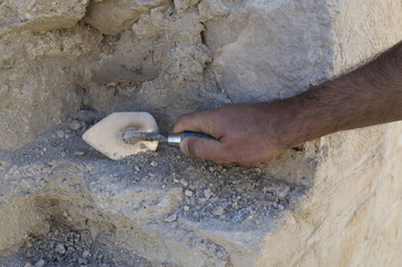 Archaeologist with trowel