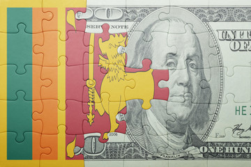 puzzle with the national flag of sri lanka and dollar banknote