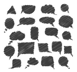 set of hand drawn speech bubbles black on white. vector