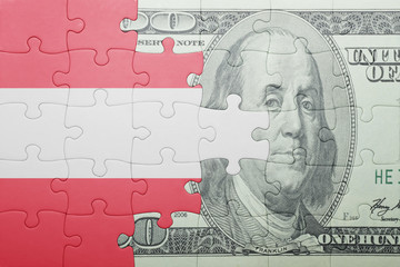puzzle with the national flag of austria and dollar banknote