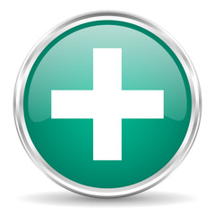 plus blue glossy circle web icon