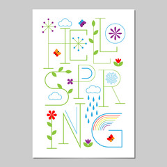 Hello Spring Lettering poster. Typographic Background.