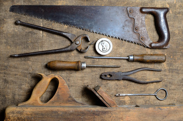 old carpenter's tools for working with wood
