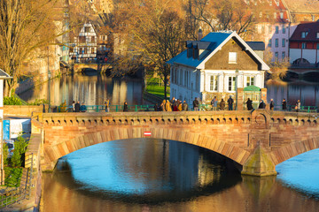 Fototapeta na wymiar Historical Bridge near the Petit France area of Strasbourg, Fran
