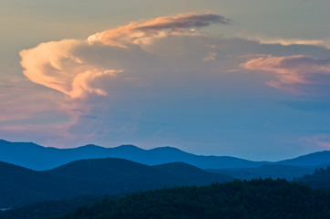 Sunlight reflected on clouds after sunset, west coast of Sithonia, Greece