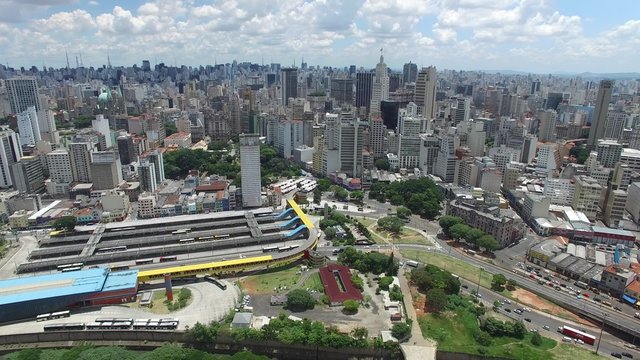 Aerial View of Dom Pedro II Bus Station and Municipal Market, Sao Paulo, Brazil