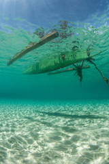 Outrigger Underwater View in Remote Indonesia