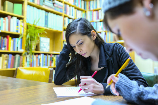 Students working in library