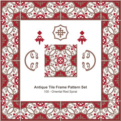 Antique tile frame pattern set_100 Oriental Red Spiral