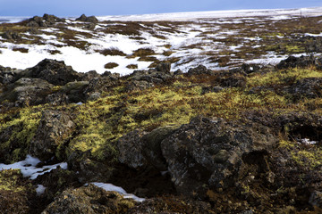 Naklejka na ściany i meble Wide panorama shot of winter mountain landscape, Iceland