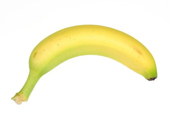 Whole ripe banana on white background.