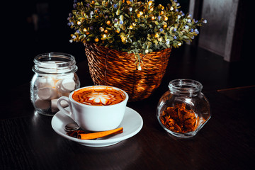 Cup of cappuccino in a coffee shop