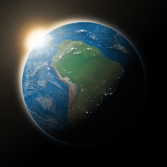 Sun over South America on planet Earth