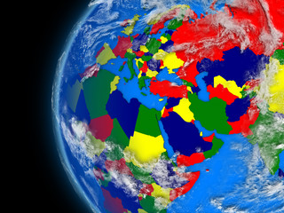 EMEA region on political globe