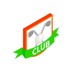 Frame with golf ball and clubs and green ribbon 