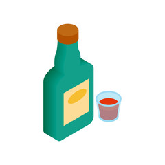 A bottle of alcohol and a glass isometric 3d icon 