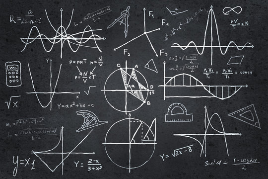 Mathematics sketches on blackboard