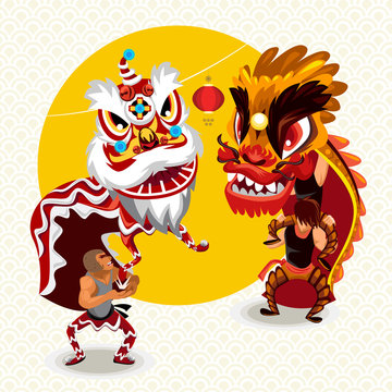 Chinese Lunar New Year Lion Dance Fight
