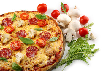 Delicious tasty pizza isolated on white