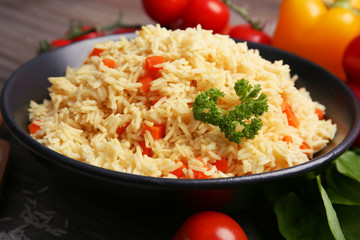 Dish of vegetarian rice closeup